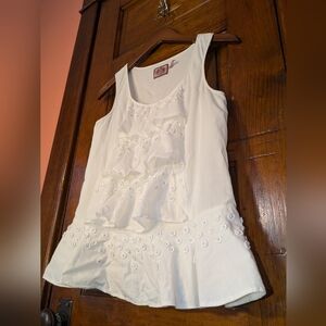 Juicy Couture Sunflower Blouse Top Cotton Beaded Ruffle Small White Cream
